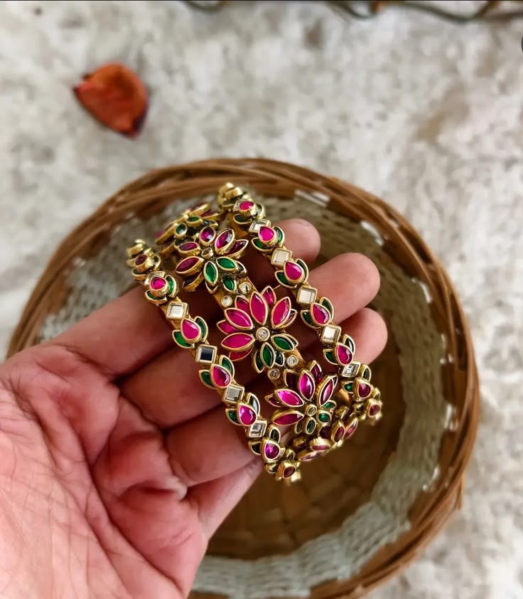 Lotus pink and green Bangles 