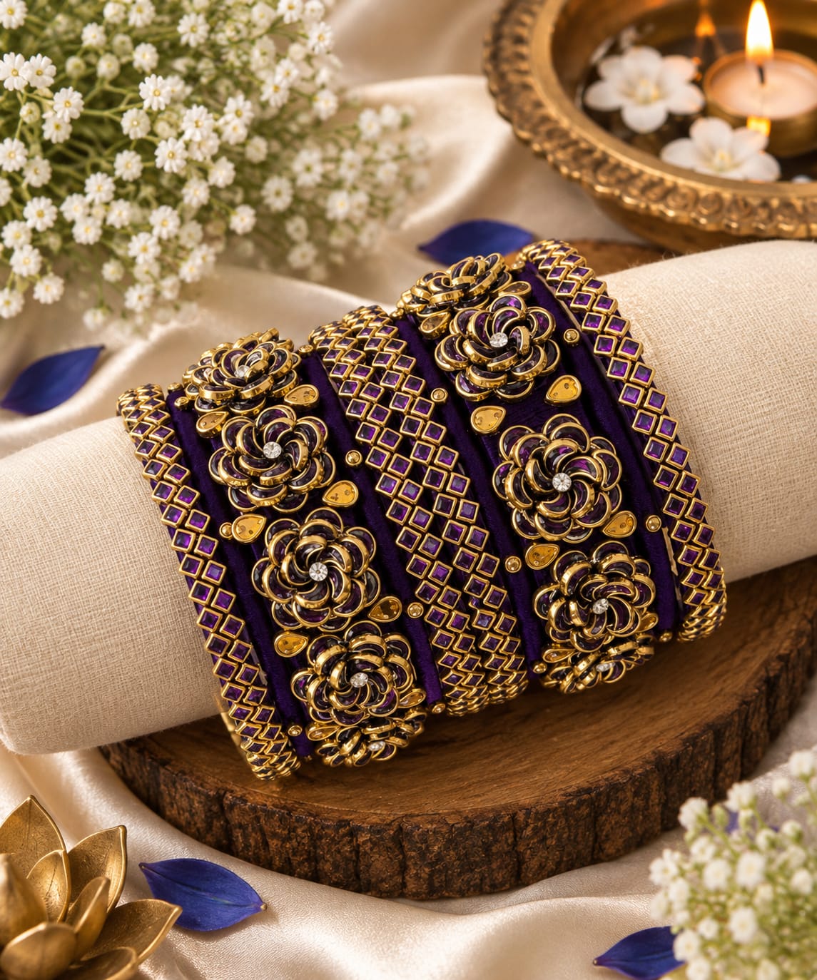Royal 3D Floral Purple Thread Bangles