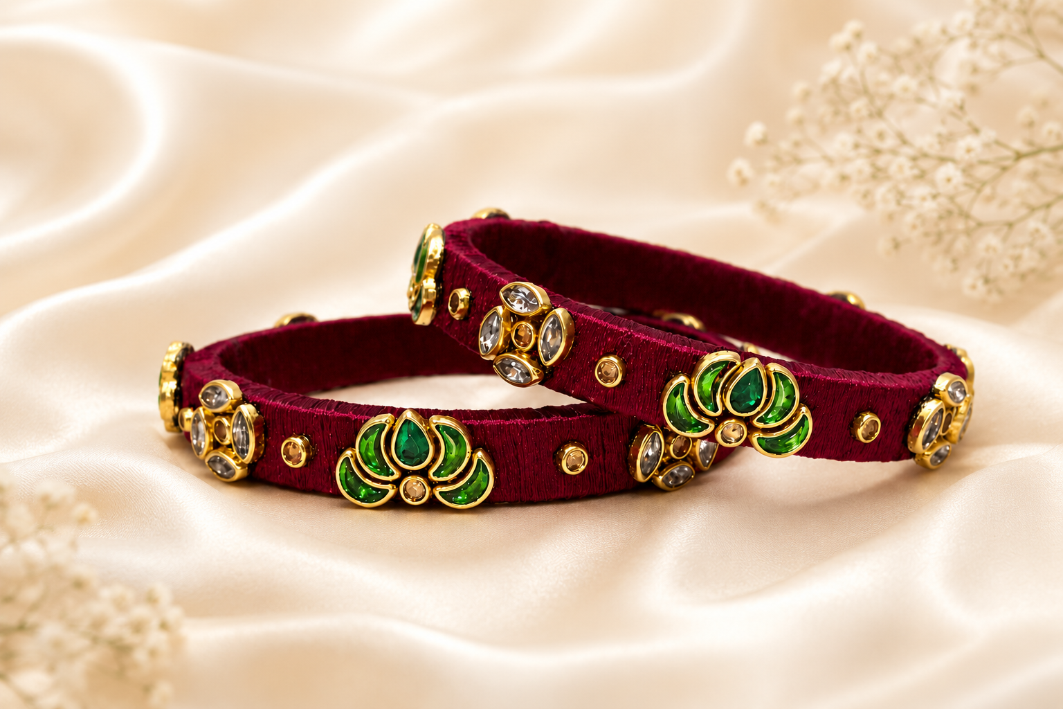 Royal Emerald Velvet Designer Bangles (1 Pair)