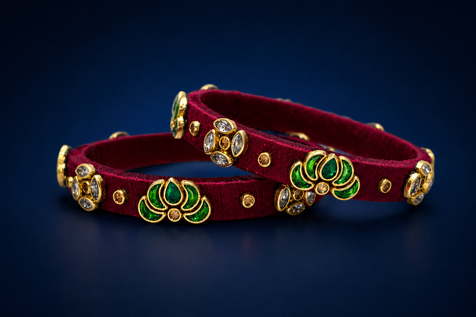 Royal Emerald Velvet Designer Bangles (1 Pair)