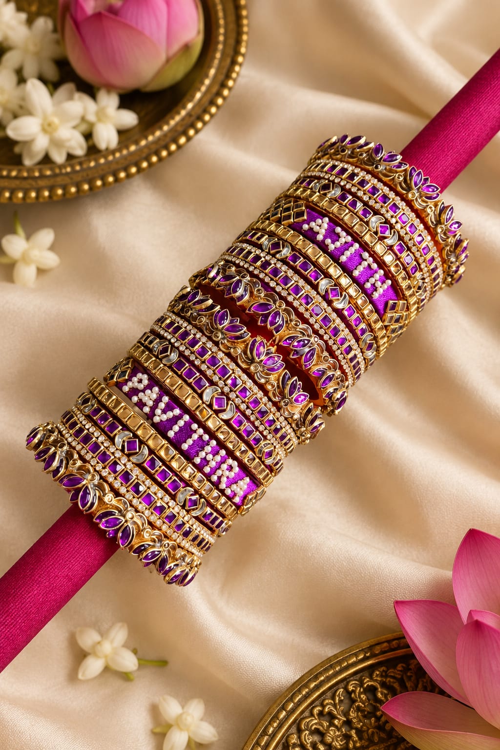 Royal Purple Name Customised Bridal Thread Bangle Set
