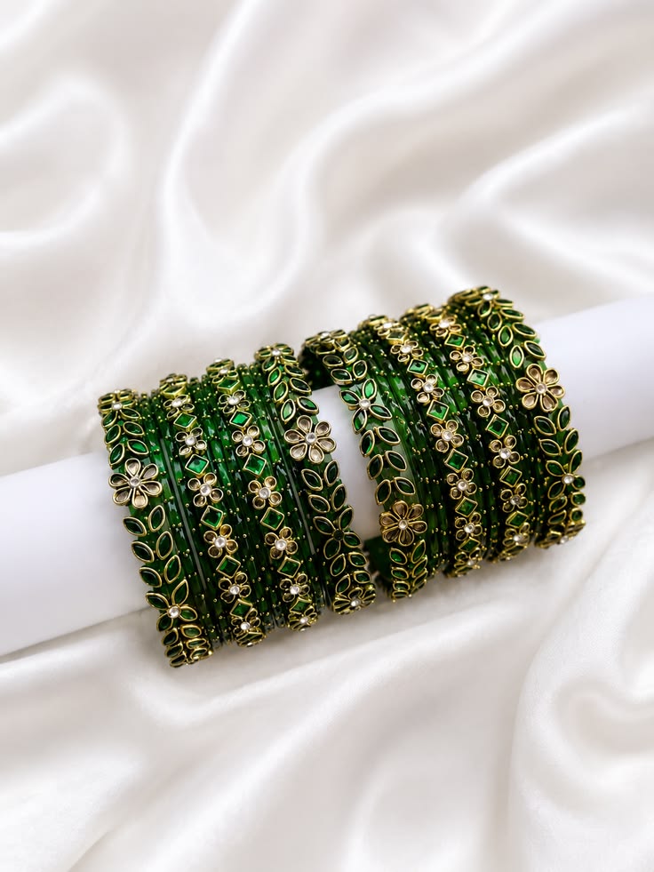 Emerald Green Floral Designer Thread Bangles