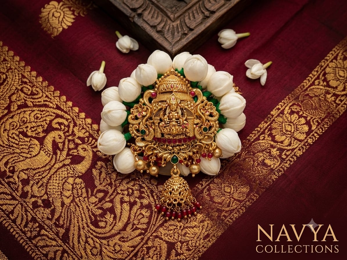 Lakshmi Devi Hair Clip with Artificial Jasmine Buds