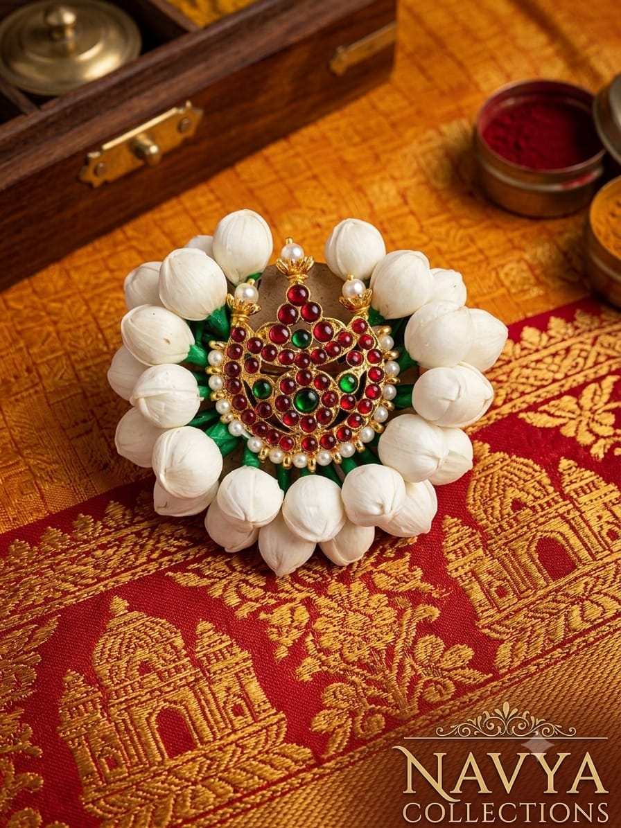 Traditional Ruby and Emerald Floral Hair Pin